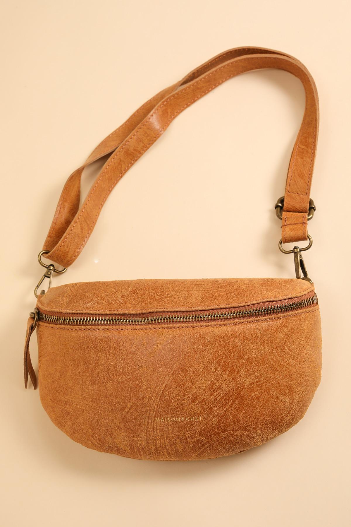 FANLI Vintage Camel Leather Crossbody bag