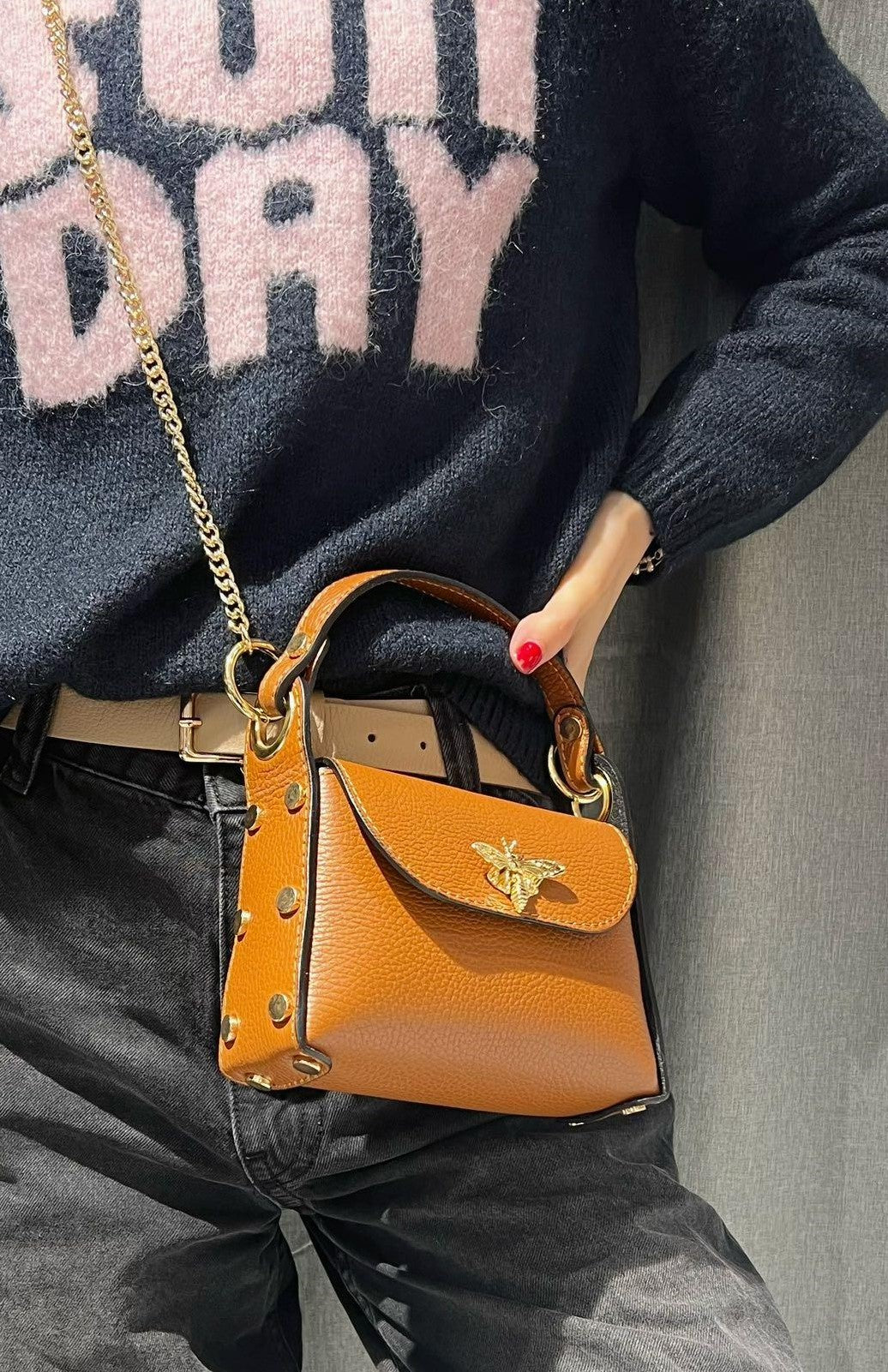 Leather hand bag