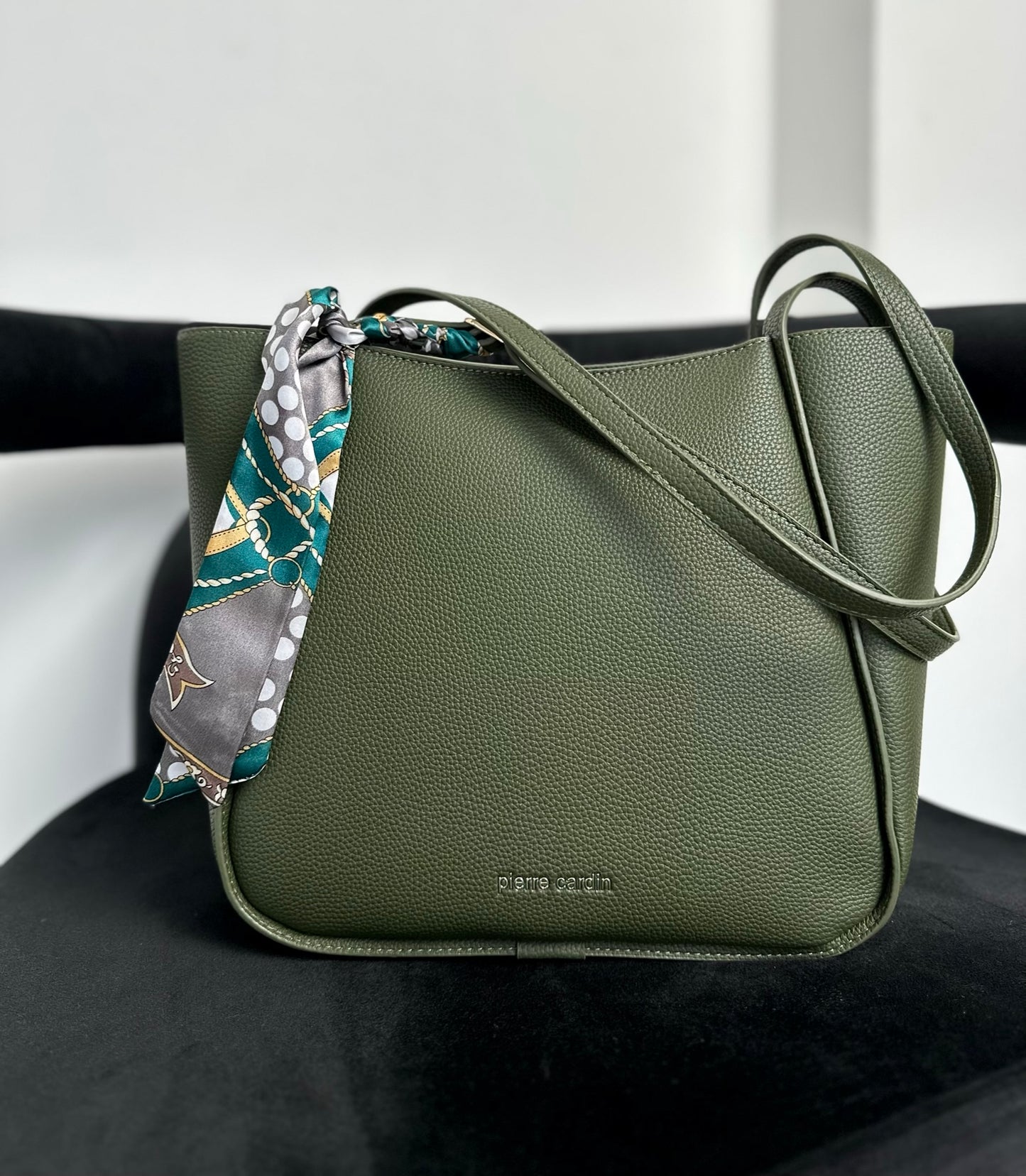 Pierre Cardin Elegant Green Tote Bag with Scarf