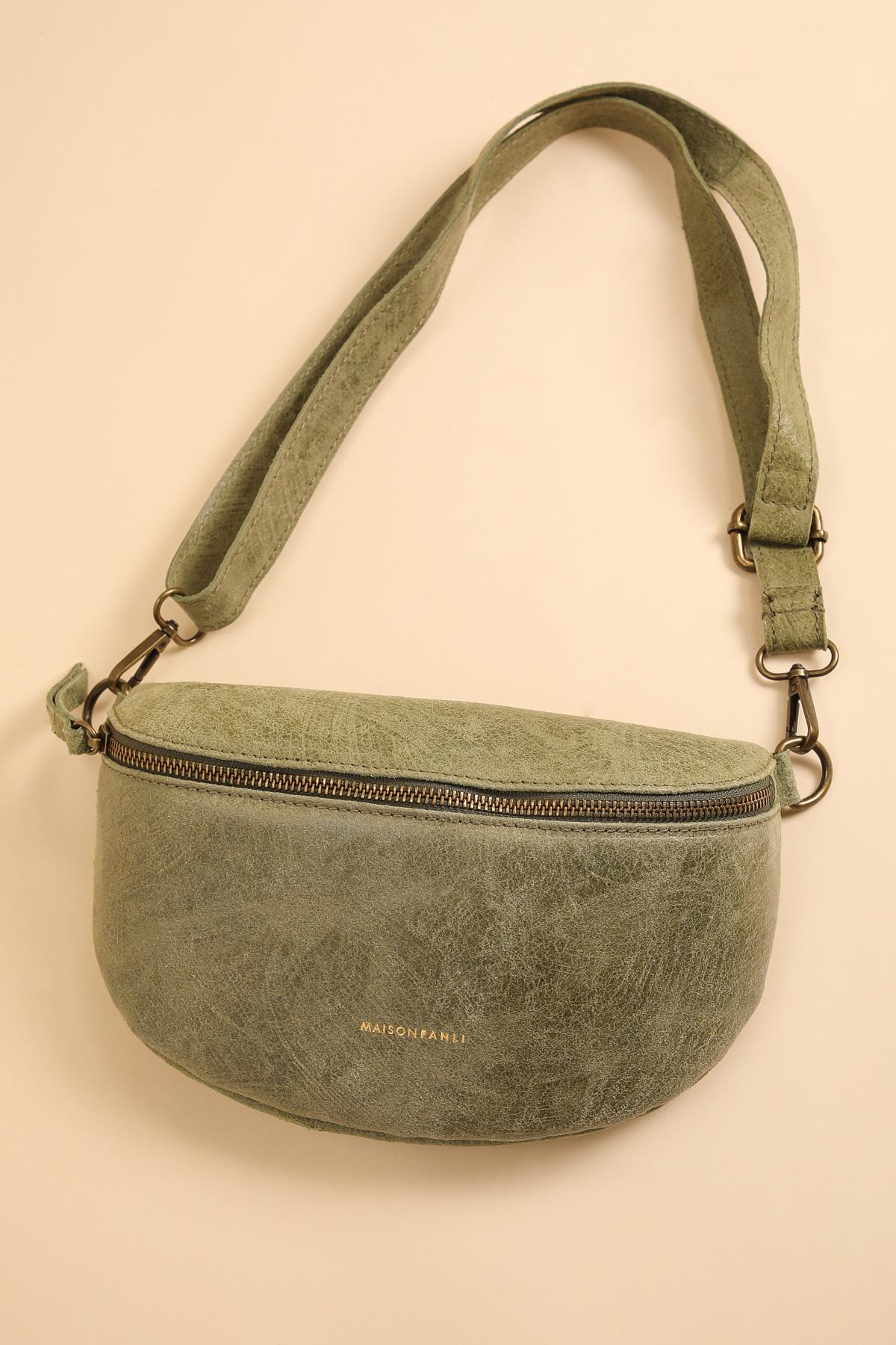 FANLI Vintage Kaki Leather Crossbody bag