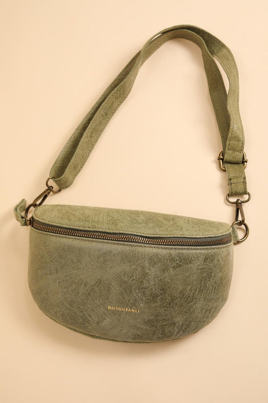 FANLI Vintage Kaki Leather Crossbody bag