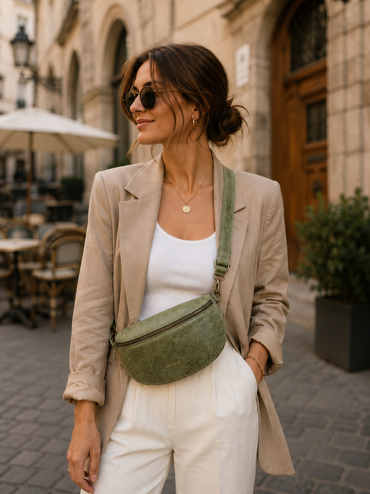 FANLI Vintage Kaki Leather Crossbody bag