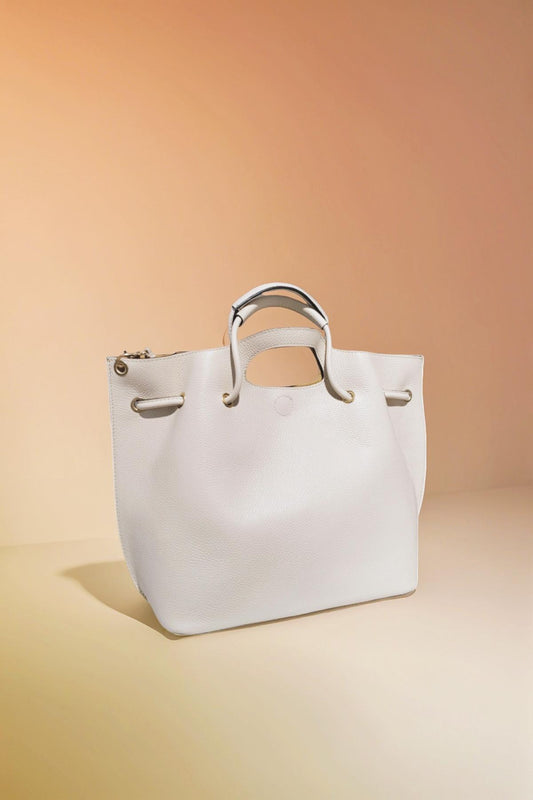 Chic White Leather Bag with Adjustable Strap